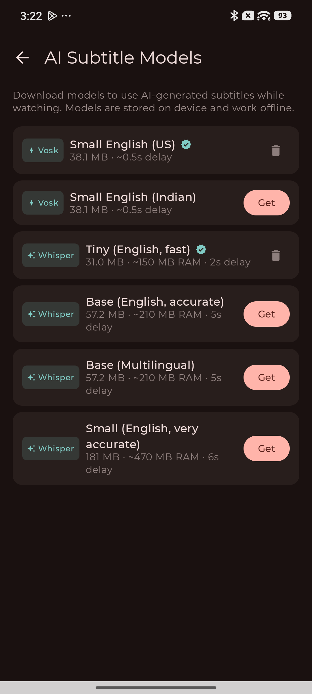 Torrvilla AI Subtitle Models — download and manage on-device speech models
