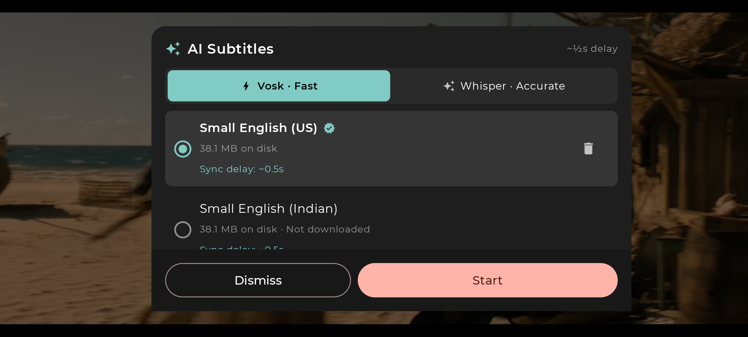 Torrvilla AI Subtitle setup — choose Vosk Fast or Whisper Accurate engine